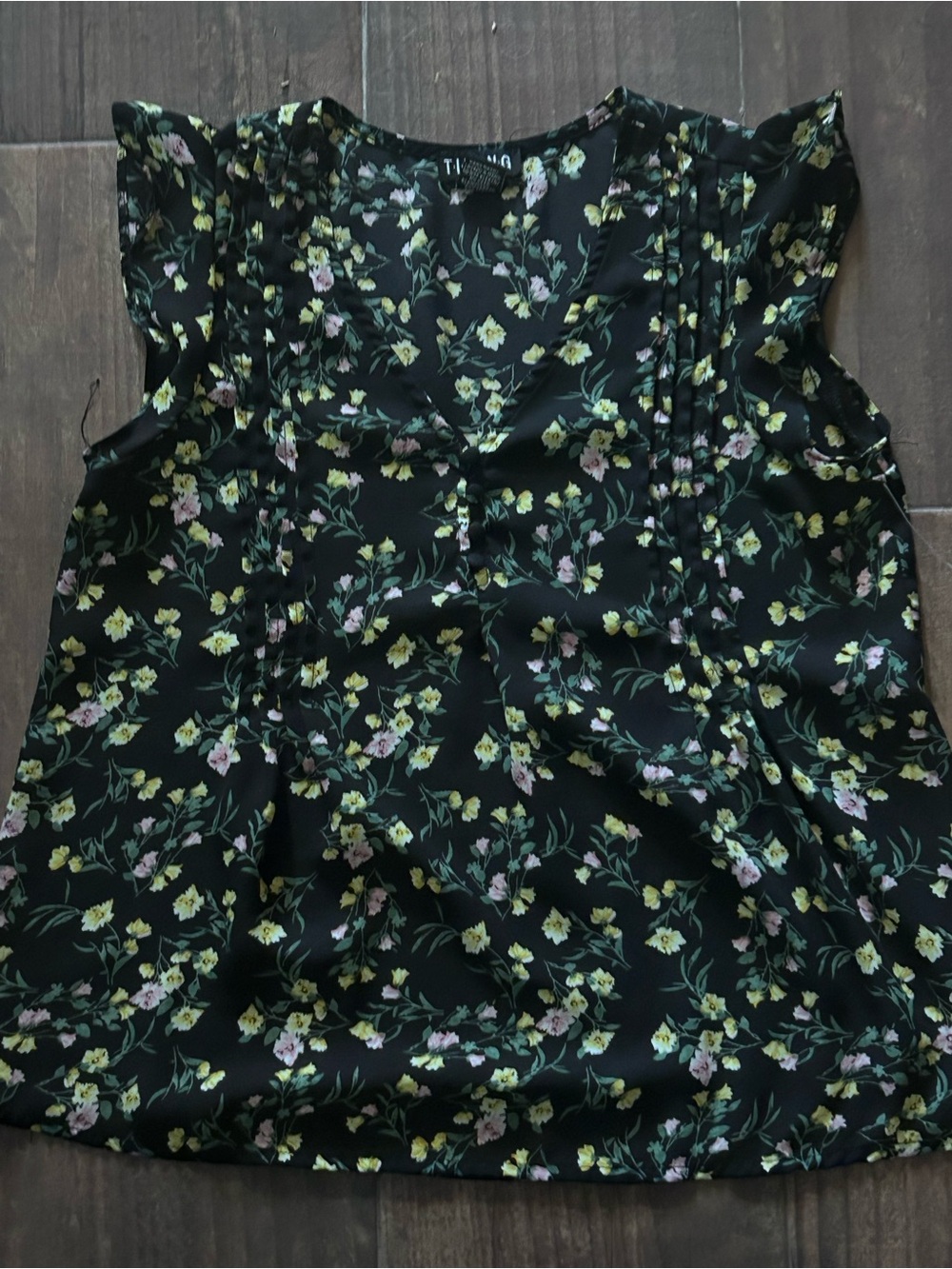 Timing Black Floral Blouse with Pink & Yellow Blossoms